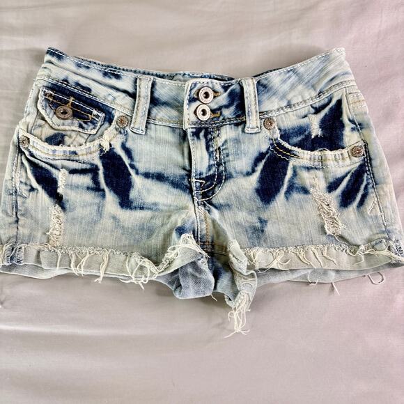 Amethyst Jeans Pants - Y2K Acid Wash Low Rise Denim Mini Shorts 0/25" Amethyst